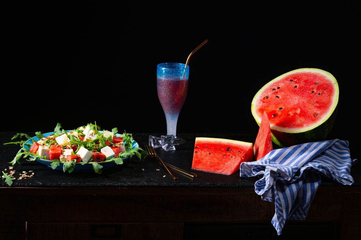 Watermelon,Salad,With,Rocket,And,Feta,Cheese